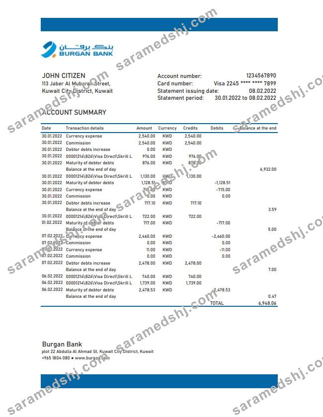 Kuwait Burgan Bank statement xls